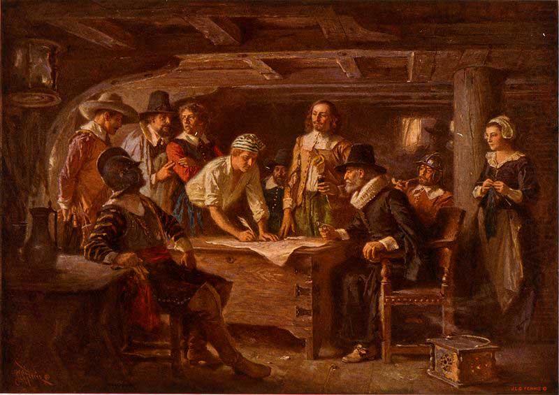 Jean Leon Gerome Ferris The Mayflower Compact, 1620 oil painting picture